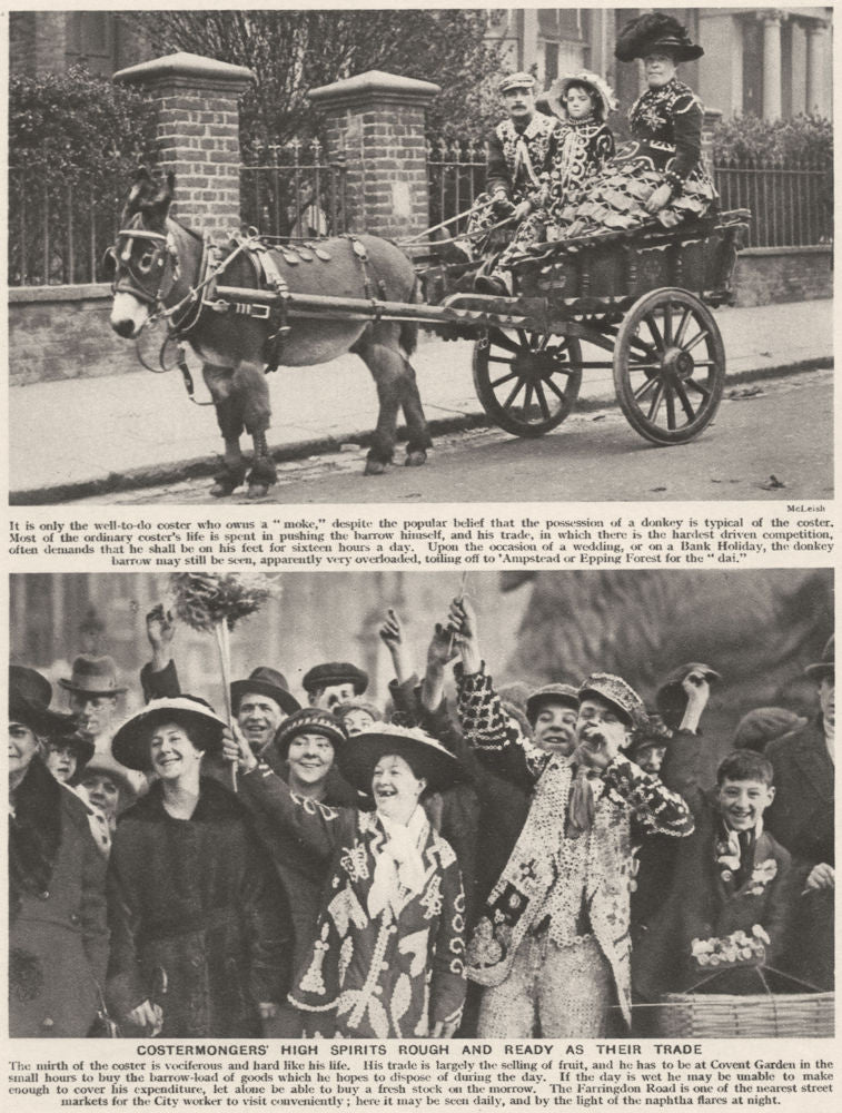 LONDON. Costermongers high spirits rough and ready as their trade 1926 print